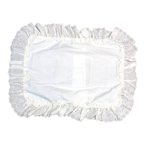 Vintage Eyelet Ruffle Pillow Sham 25"x17" Cotton & Polyester White Cottagecore - Picture 2 of 4